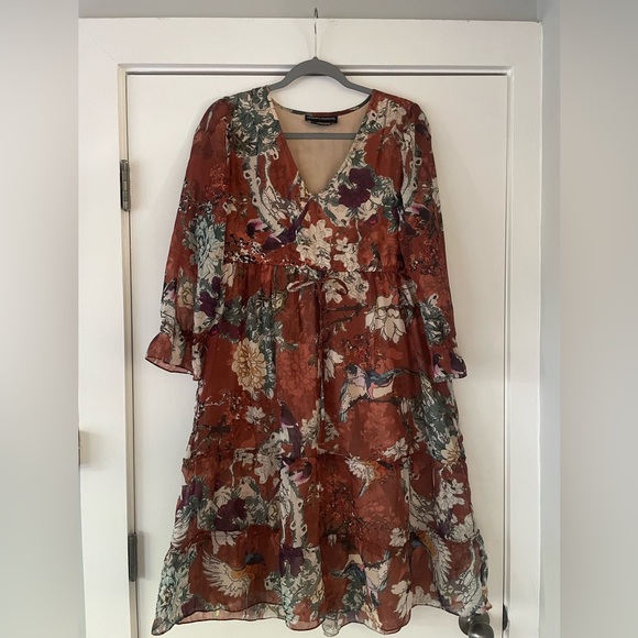 anthropologie size 4 rust multi patterned midi dress - Picture 1 of 3